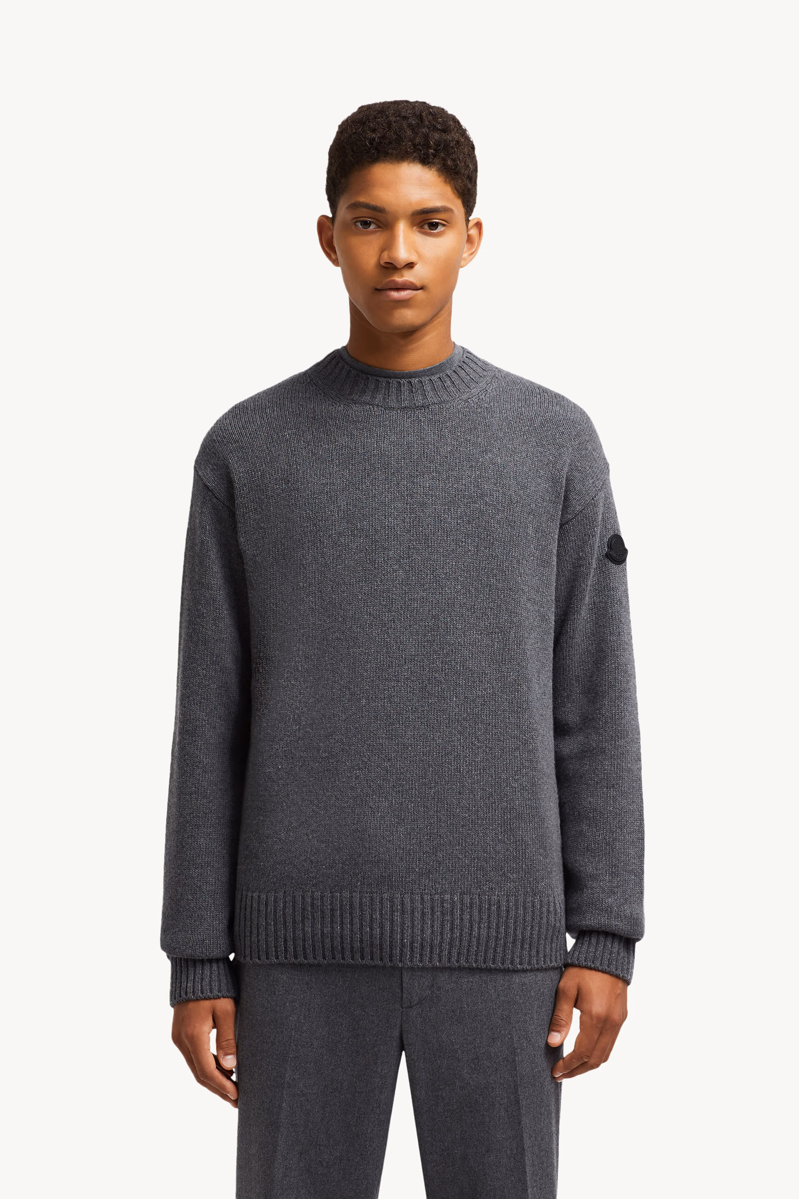 Monogram Wool & Cashmere Sweater Men Dark Grey Moncler 3